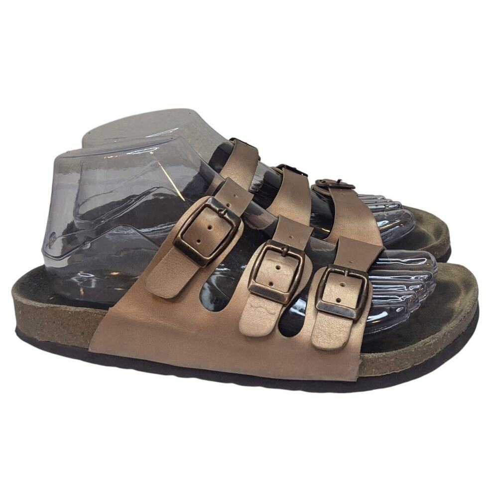 CUSHIONAIRE Women's Size 8 Lane Cork Footbed Leather Insole Sandal Rose Gold $50